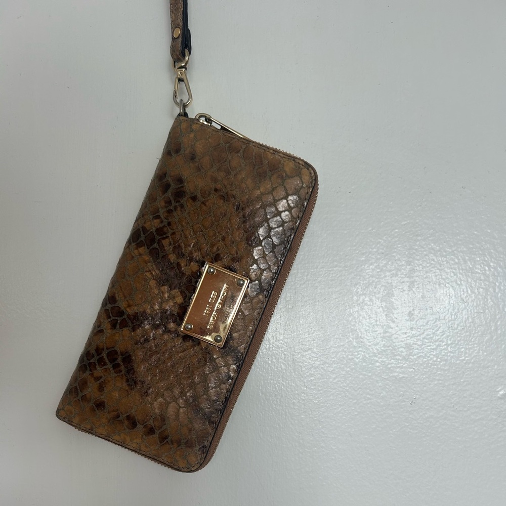 Michael Kors Gold and Brown Snake Print Wallet